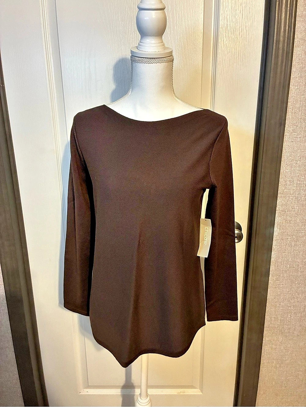 Chico's Pullover Sweater Long Sleeve Top in Brown Size 0 NWT